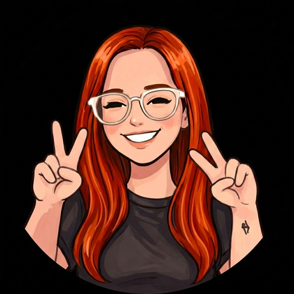 Fizzfuel.co mascot - smiling woman with red hair making peace signs